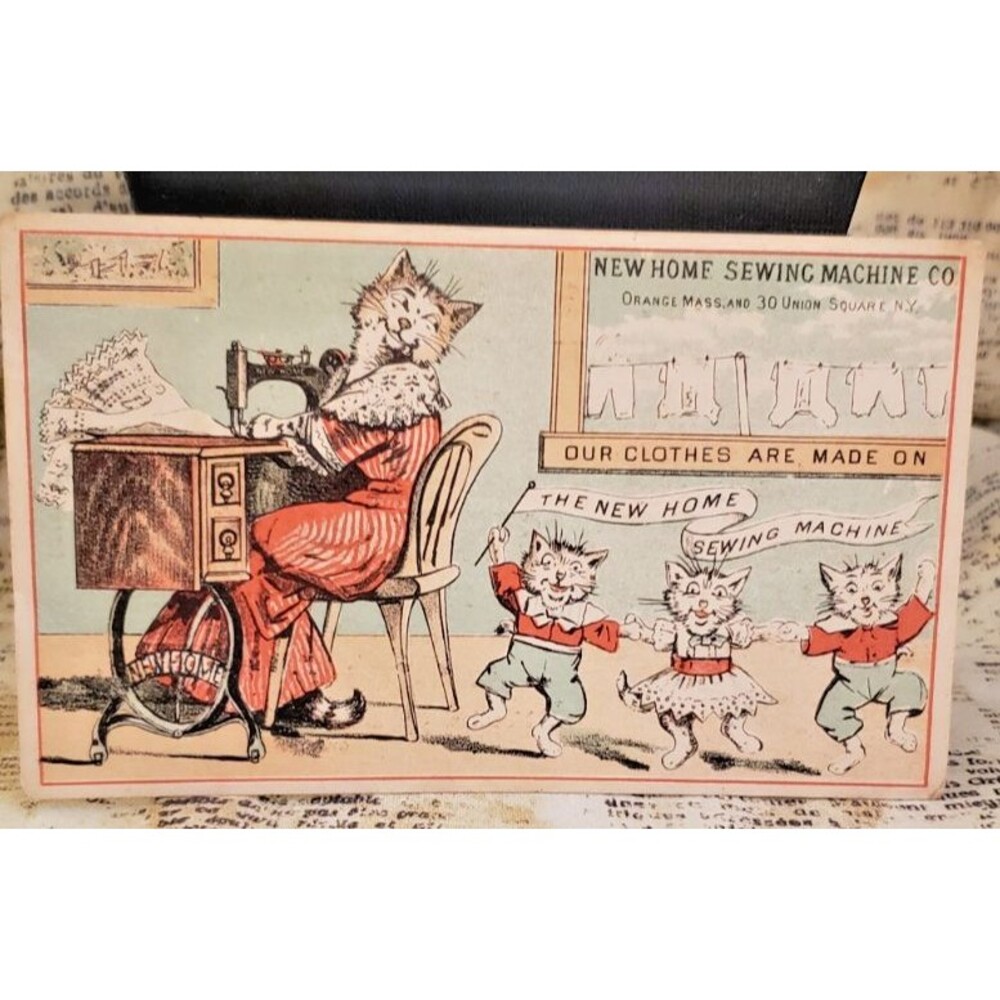 Vintage Victorian Trade Card - New Home Sewing Machine Co - Cat and Kittens
